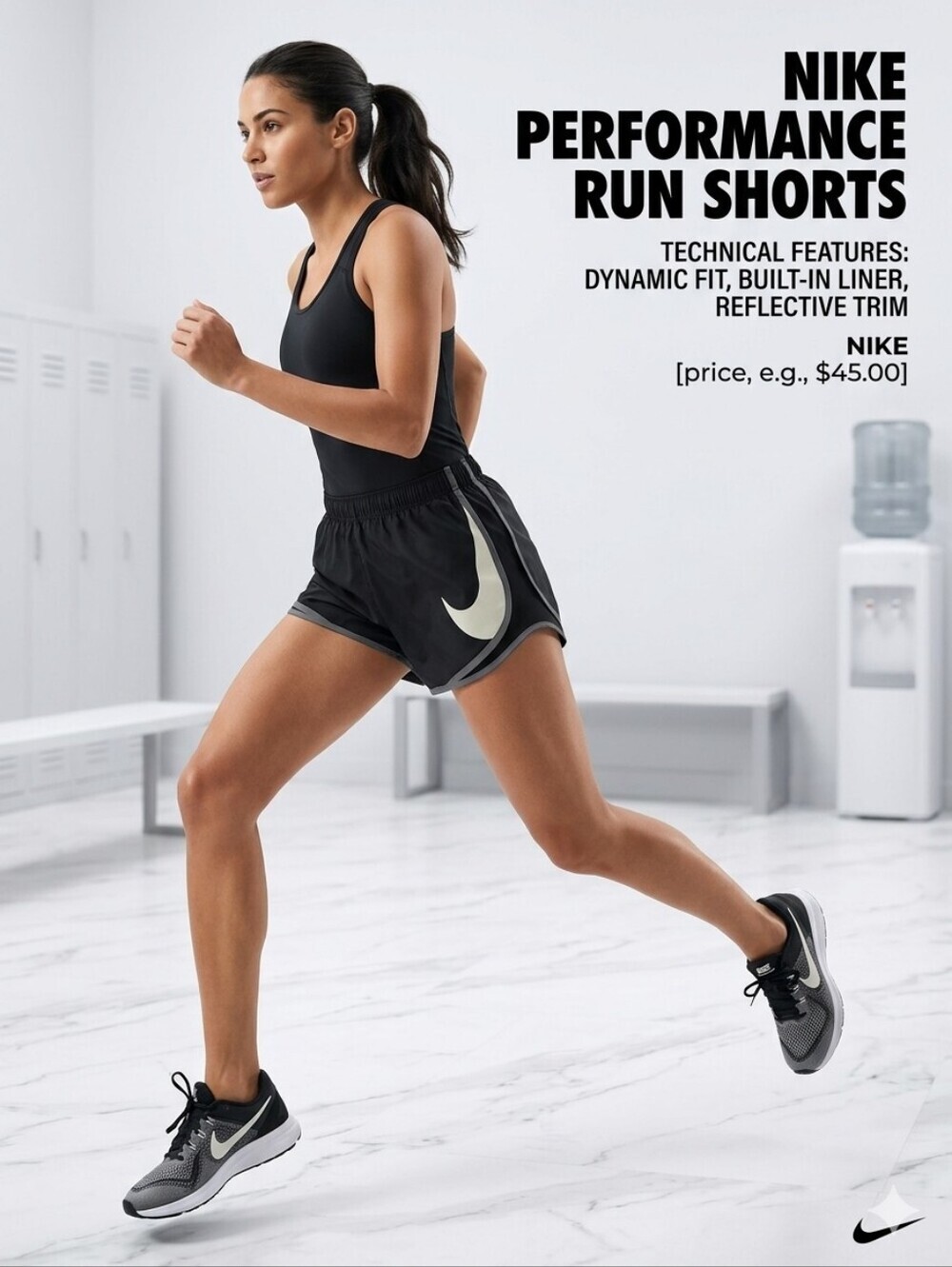 Nike Women’s Black Athletic Running Shorts with Silver Swoosh M